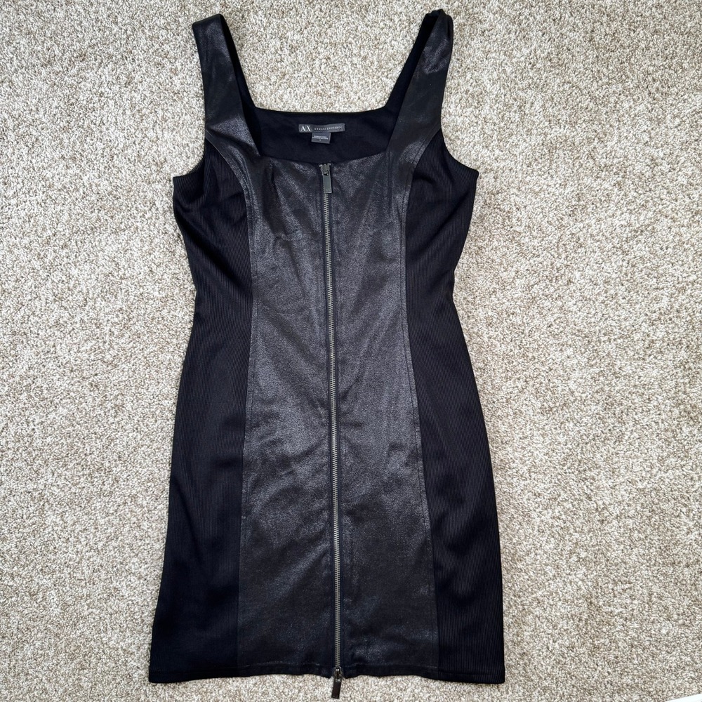Armani Exchange Women Size 4 Black Mixed Media Zip Front Mini Dress